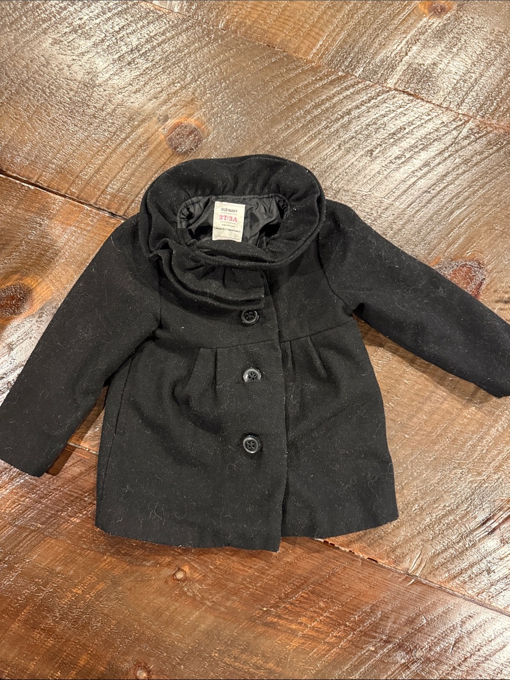 Old Navy Black Girls' Pea Coat with Ruffled Funnel Collar